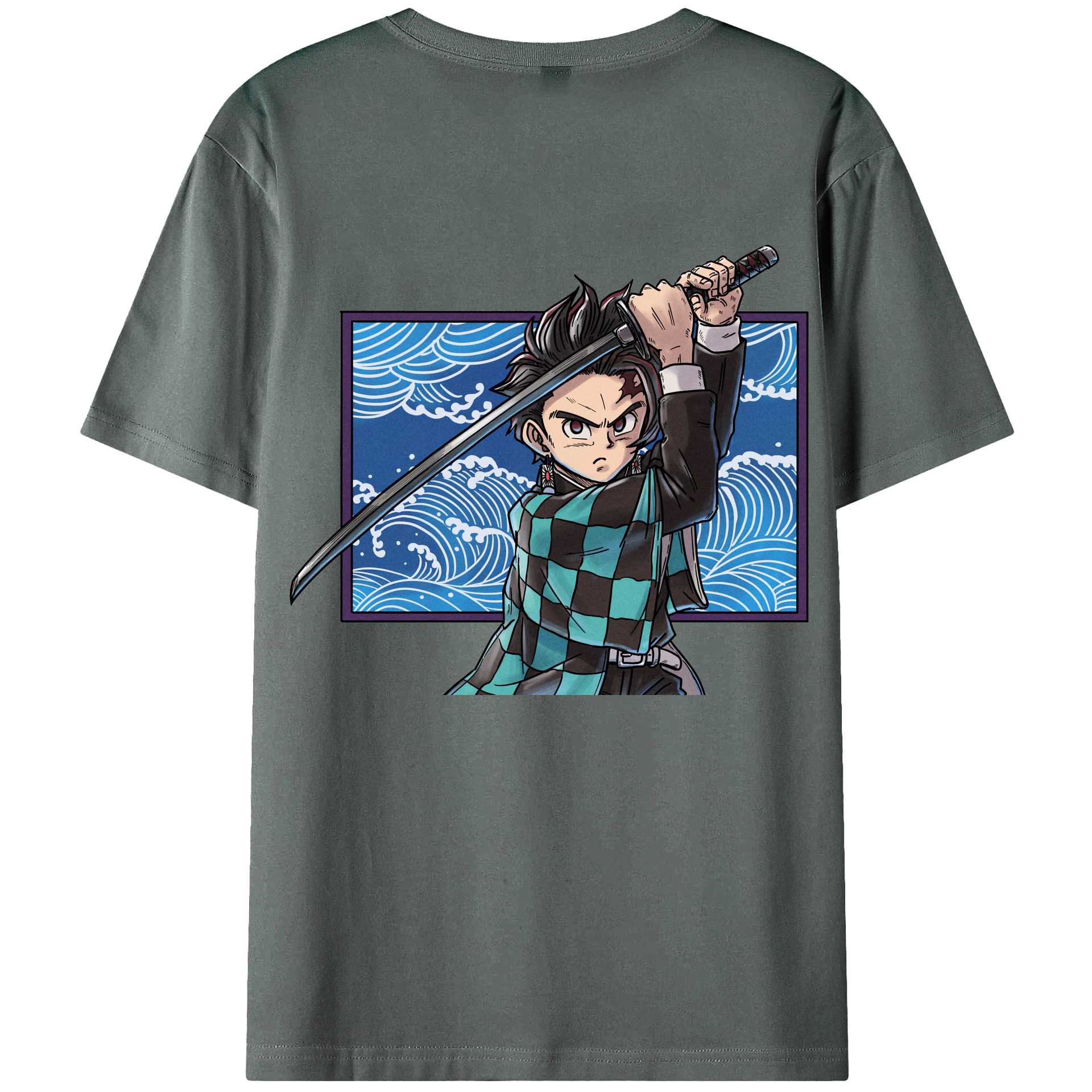 （画像用） 鬼滅の刃 竈門 炭治郎／かまど たんじろう Kamado Tanjirou 綿100％ メンズ半袖Tシャツ（バックプリント） 通気性
